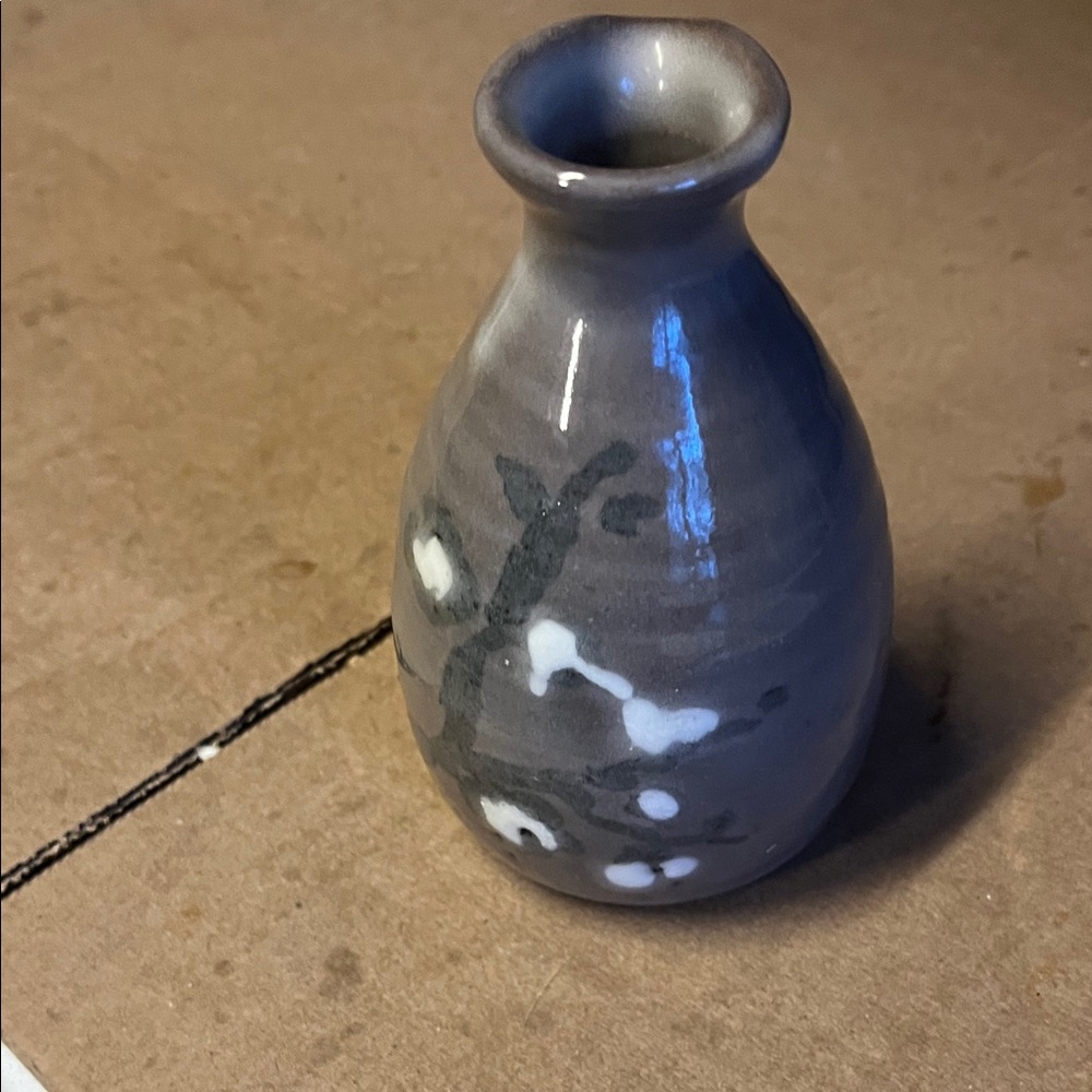 Gray Ceramic Vase with Floral Design